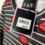 Nanette Lepore  Beaded Kisses Striped Long Bell Sleeve Peplum Top Large Gray Photo 4