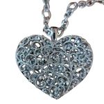 Filagree Double Sided Puffy 3D Heart Necklace w Chain Necklace Silver Tone Photo 1