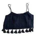 Club Monaco Women’s M Tassle Fringe Crop Tank Black Cami Strap Resortwear Beachy Photo 1