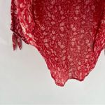 PaperMoon  Larie Tie Sleeve Red‎ Floral Print High Low Chiffon Blouse NWT Size L Photo 4
