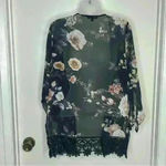 Iris  Sz S Womens Black Sheer Floral Open Front Kimono Side Splits Lace Photo 3
