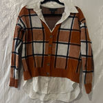 Rachel Zoe Orange Plaid Sweater with Shirt Attached Size Medium Photo 0