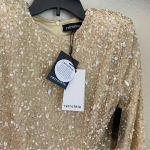 RETROFÊTE‎ Nikki Sequin Long Sleeve Minidress in Sea Shell Size Small NWT Tan Photo 6