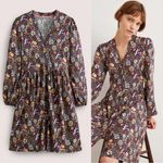 Boden • Button Through Jersey Dress mini empire waist floral cotton modal Blue Size 2 Photo 1