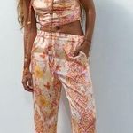 ZARA  Floral Paisley Print Satin Effect High Waisted Tie Ankle Pants Size M NEW Photo 0