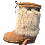 BEARPAW Genuine Sheepskin Suede Rabbit Fur-Trimmed Wedge Boots Women’s 8 Photo 0