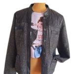 Jaclyn Smith  black &white Tweed quilted Leather button up moto jacket size small Photo 1