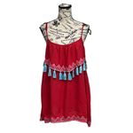 Tiare Hawaii  Red Tassel Mini Dress O/S Boho Aztec Tribal Beach Cover Up Resort Photo 1