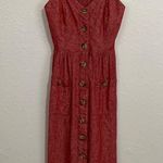 Indigo Rein Linen Red Button Through Double Pocket Cami Dress Size M Photo 1