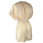 ZARA Beige Nude Plunge V-neck Cuffed Short Sleeve Elastic Waist Romper Jumpsuit Photo 2