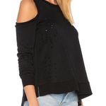 Central Park West New Distressed Cold Shoulder Zip Back Los Feliz Sweatshirt Black Photo 2