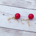 Vintage Earrings For Pierced Ears Red, Gold Tone, Clear Gem Red Photo 3
