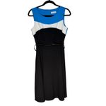 Calvin Klein  Color Block Sheath Dress Sleeveless Career Belted Blue Black Photo 7