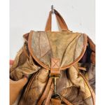 Vintage 1980s/90s Brown Leather Patchwork Clip Front Drawstring Backpack Bag Photo 2