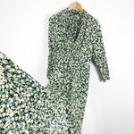 ZARA Green Floral Puff Sleeve Button Down Midi Dress Medium Chic Classic Office Photo 12