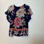 Maeve  Anthropologie Gardenia Blue Floral Silk Flutter‎ Sleeve Top Blouse Sz 0 Photo 1
