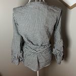 Esqualo Gingham Black White Checkered Wrap Puff Sleeve V Neck Blouse Sz 4 Cotton Photo 2