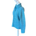 LL Bean Vintage Wool Blend Confetti Cable Knit Cardigan Sweater Womens Medium Blue Photo 2