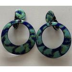 Vintage Acrylic Hoop Women’s Earrings with Blend of Green Dangle Round Sz 1.5” Blue Photo 1