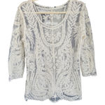 A2 Lace Tunic Top, Sheer Floral Crochet, Bohemian Blouse, Romantic Chic White Size M Photo 0