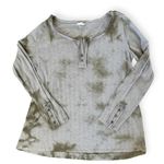 POL Comfy Boho Oversized Henley Long Sleeve Ribbed Knit Top Tan Tie Dyed size M Photo 4