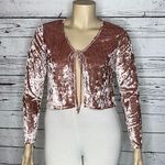 Blue Leopard Size 1X Pink Long Sleeve Tie Front Velvet Cardigan Shrug Photo 0