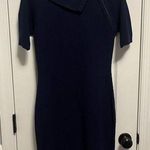 Calvin Klein Size Small Blue Knit Sweater Dress Asymmetric Neck Zip Collar Photo 0