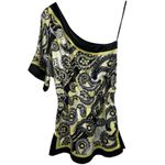 Chime Women's One Shoulder Tunic Top M Paisley Yellow Black White One Shoulder Size M Photo 4