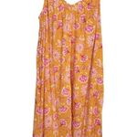 Old Navy Hawaiian Floral Maxi Dress Large Orange Pink Flowy V-Neck Pockets Beach Photo 3