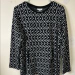 J.Jill Long‎ Sleeve Two Pocket Top Geometric Black & White Pattern Size Large Photo 0
