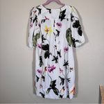 Joie  White Tropical Floral Print Linen Shift Dress Womens M Short Sleeve Mini Photo 3