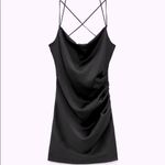 ZARA DRAPED MINI DRESS W/ SATIN FINISH OPEN BACK BLACK SIZE M NEW Photo 6