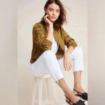 Anthropologie  Maeve Golden Tan Silky Bomber Jacket Women’s Size Small S Photo 2