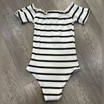 Women’s Short Sleeve Large Black & White Striped Body Suit Photo 0