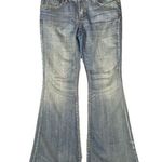 Allen B Womens Flare Jeans 10 Boot Mid rise Blue Rhinestones Boho Festival Ranch Photo 0