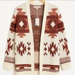 Lucky Brand Cream and Brown Geometric Cardigan Photo 0