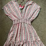 Blue Island NWOT  pink, white, blue, silver stripe swim coverup dress size small Photo 0