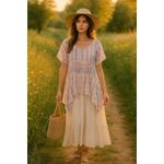 American Rag Vintage  Cie Boho Floral Handkerchief Hem Tunic Top White Pink Sz 0X Photo 1