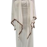 Handmade 1970s VTG Cream Empire Waist Maxi Dress W/ Sheer Shawl/Cape Brown Ombre Trim S Photo 0