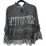 POL  Gray Lace Ruffle Tiered Mock Neck Long Sleeve Blouse Top Size Small Photo 1