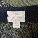 Vintage Green Yellow Striped Leaf Embroidered Knit Zip Up Cardigan Sweater XL Blue Photo 5