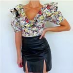 ZARA NWT  Mutlicolored Floral Ruffle Fitted Puff Sleeve Bodysuit Small Photo 2