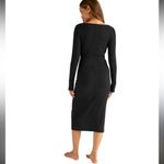 Beyond Yoga  Black Long Sleeve Dress Ribbed Stretchy Front Slit Midi Photo 2