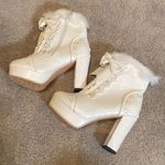 Women’s White Chunky High Heeled Boots Faux Fur Trim Size 39EU (8.5 US) NEW Photo 8