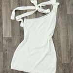 Sheer knit one shoulder bodycon coverup dress White Photo 0