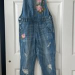 American Rag Cie Denim Overalls Floral Embroidery Photo 0