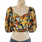 Sienna Sky  Floral Puff Sleeve Crop Top - Size Small - Multicolor NWOT Photo 3