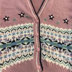 Vintage Fair Isle Knit Cardigan Sweater Pink Embroidered Floral Stars Sz M Size M Photo 8