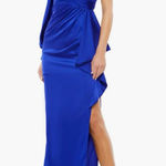 Mac Duggal Ileena  One Shoulder Long Sleeve Sapphire Blue Maxi Dress Formal Gown Photo 0