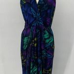 indigo. Vintage Dawn Joy Dress Surplice Pleating Tropical Print Cover Up Womens 8 Photo 0